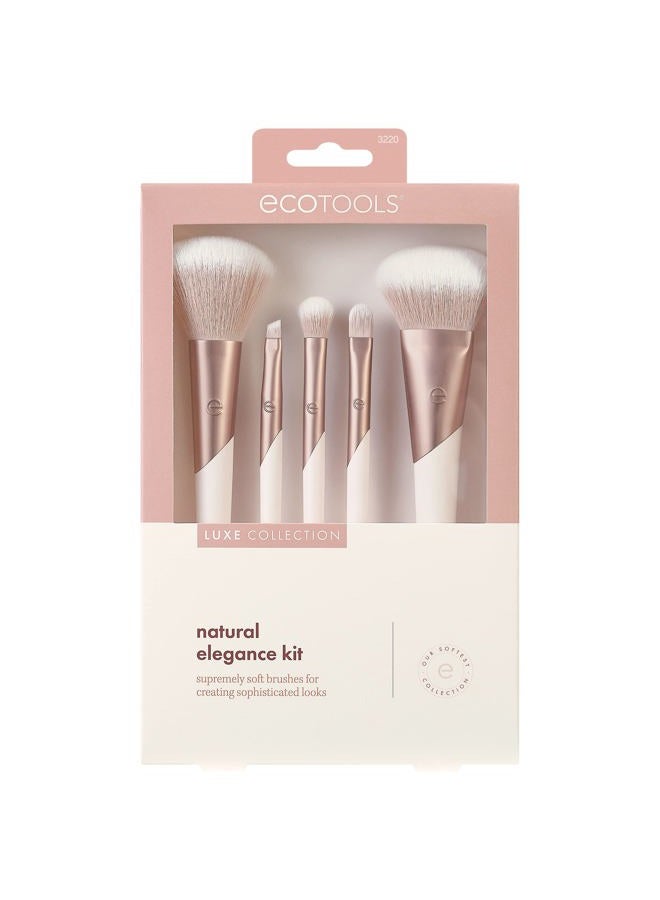 Ecotools Luxe Natural Elegance Professional Face Makeup & Foundation Brush Set, Premium Brush Kit For Face, Cheek, & Eye Makeup, Synthetic Makeup Brushes, Vegan & Cruelty-Free, 5 Piece Set - Image 2