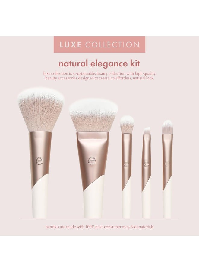 Ecotools Luxe Natural Elegance Professional Face Makeup & Foundation Brush Set, Premium Brush Kit For Face, Cheek, & Eye Makeup, Synthetic Makeup Brushes, Vegan & Cruelty-Free, 5 Piece Set - Image 3
