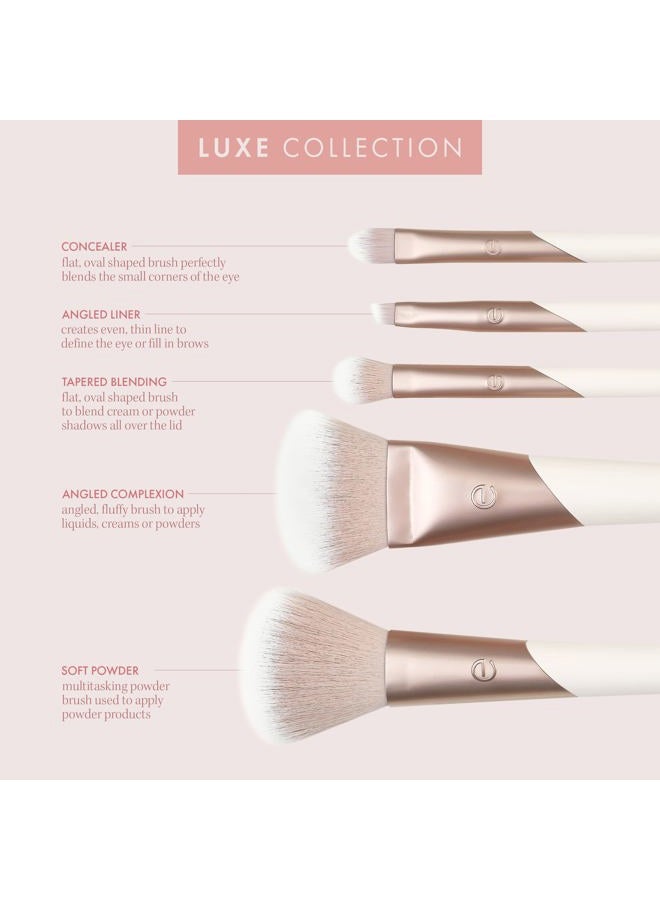 Ecotools Luxe Natural Elegance Professional Face Makeup & Foundation Brush Set, Premium Brush Kit For Face, Cheek, & Eye Makeup, Synthetic Makeup Brushes, Vegan & Cruelty-Free, 5 Piece Set - Image 4
