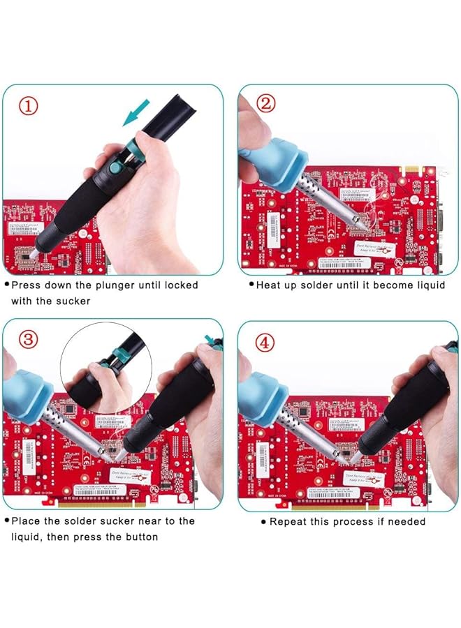 erorex 7 Pieces Solder Sucker Desoldering Wick Kit Including 1 Pcdesoldering Sucker And 6 Pcs Solder Braid Wick 2.0Mm 2.5Mm 3.0Mm Width 1.5M Length With Flux Desoldering Vacuum Pump Solder Removal Tool - Image 5