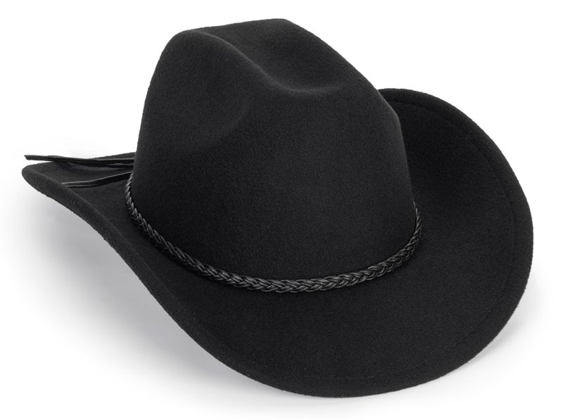 Vikodah Vintage Western Cowboy Hat for Men Women - Wide Brim Cowgirl Fedora Hats with Braided Rope Band Black M - Image 1