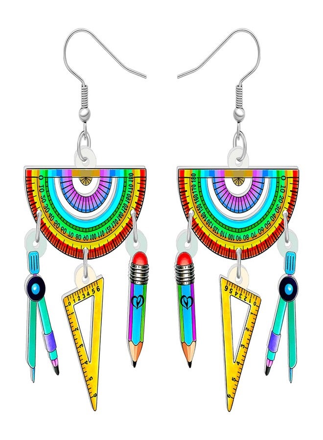 NEWEI Fun Teacher Earrings Back to School Dangle Book Apple Jewelry for Women Crayon Pencil Charms (Math) - Image 1