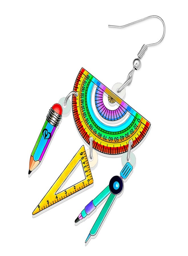 NEWEI Fun Teacher Earrings Back to School Dangle Book Apple Jewelry for Women Crayon Pencil Charms (Math) - Image 4