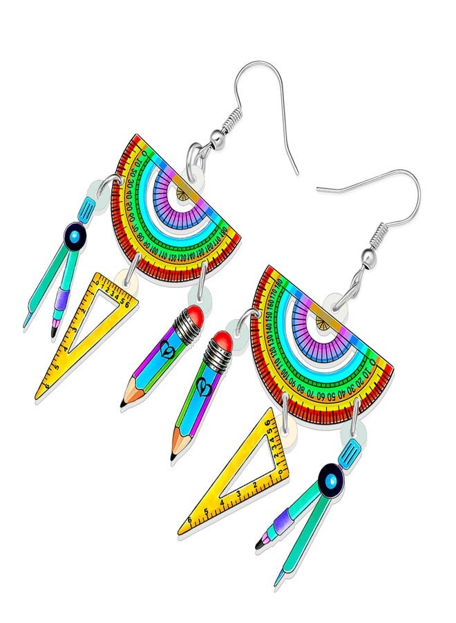 NEWEI Fun Teacher Earrings Back to School Dangle Book Apple Jewelry for Women Crayon Pencil Charms (Math) - Image 3