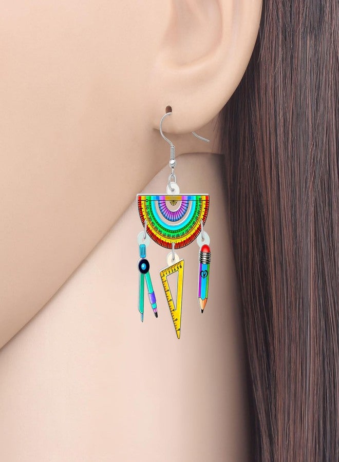NEWEI Fun Teacher Earrings Back to School Dangle Book Apple Jewelry for Women Crayon Pencil Charms (Math) - Image 2