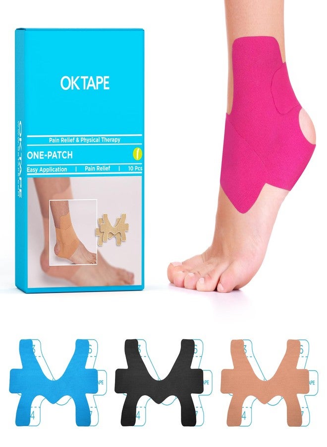 OK TAPE Precut Kinesiology Ankle Tape, 10 Pcs, Pain Relief, Prevent Ankle Sprain, Provide Support for Ankle Ligament, Elastic Athletic Tape, Breathable Kinetic Tape for Daily use - BPink - Image 1