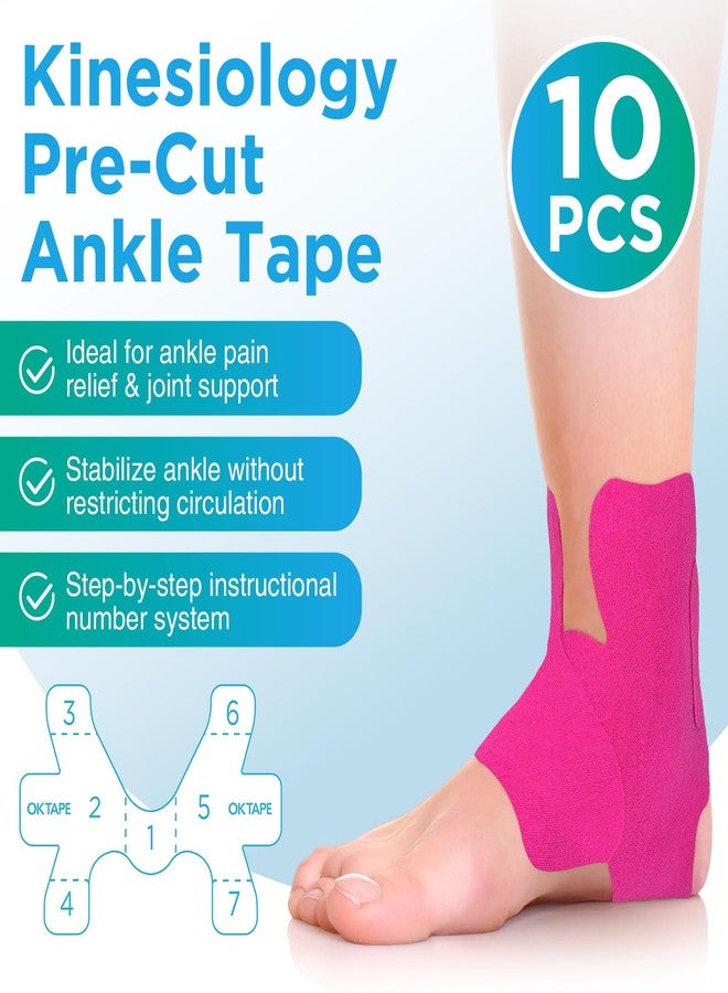 OK TAPE Precut Kinesiology Ankle Tape, 10 Pcs, Pain Relief, Prevent Ankle Sprain, Provide Support for Ankle Ligament, Elastic Athletic Tape, Breathable Kinetic Tape for Daily use - BPink - Image 2