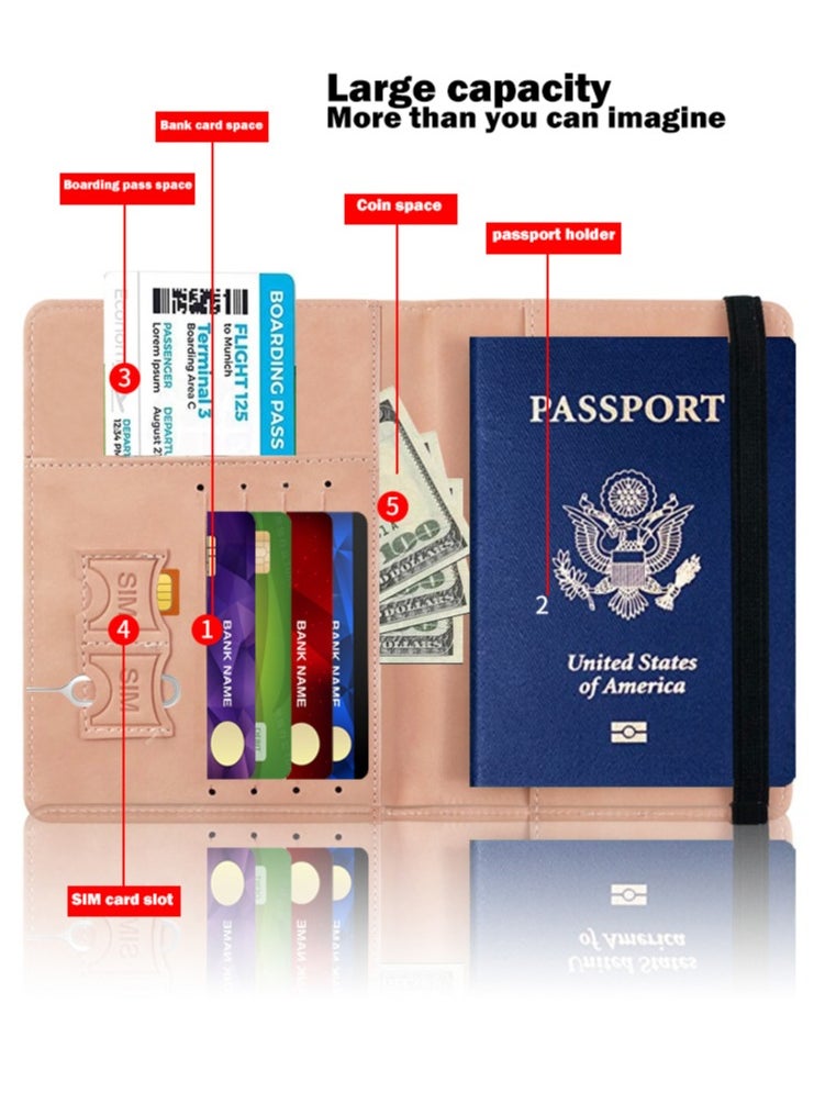 Beauenty Passport Holder With Luggage Tag Cover Wallet RFID Blocking Leather Case Travel Essentials Accessories Travel Must Have (Pink)  - Image 2
