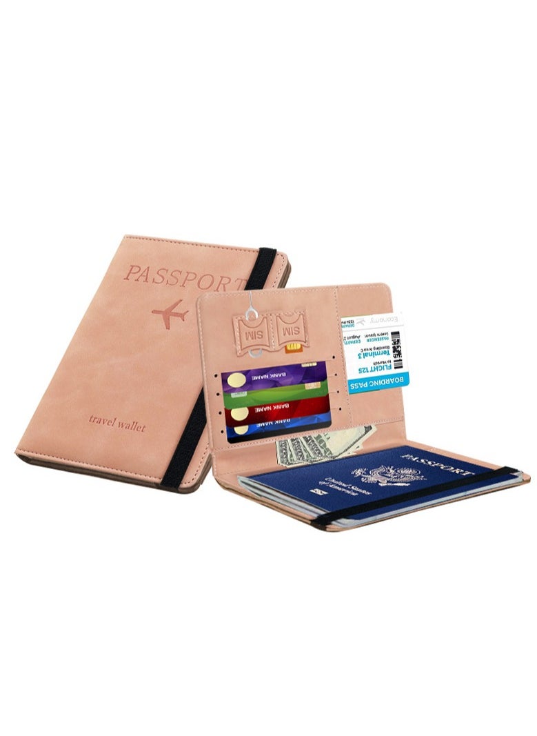 Beauenty Passport Holder With Luggage Tag Cover Wallet RFID Blocking Leather Case Travel Essentials Accessories Travel Must Have (Pink)  - Image 5