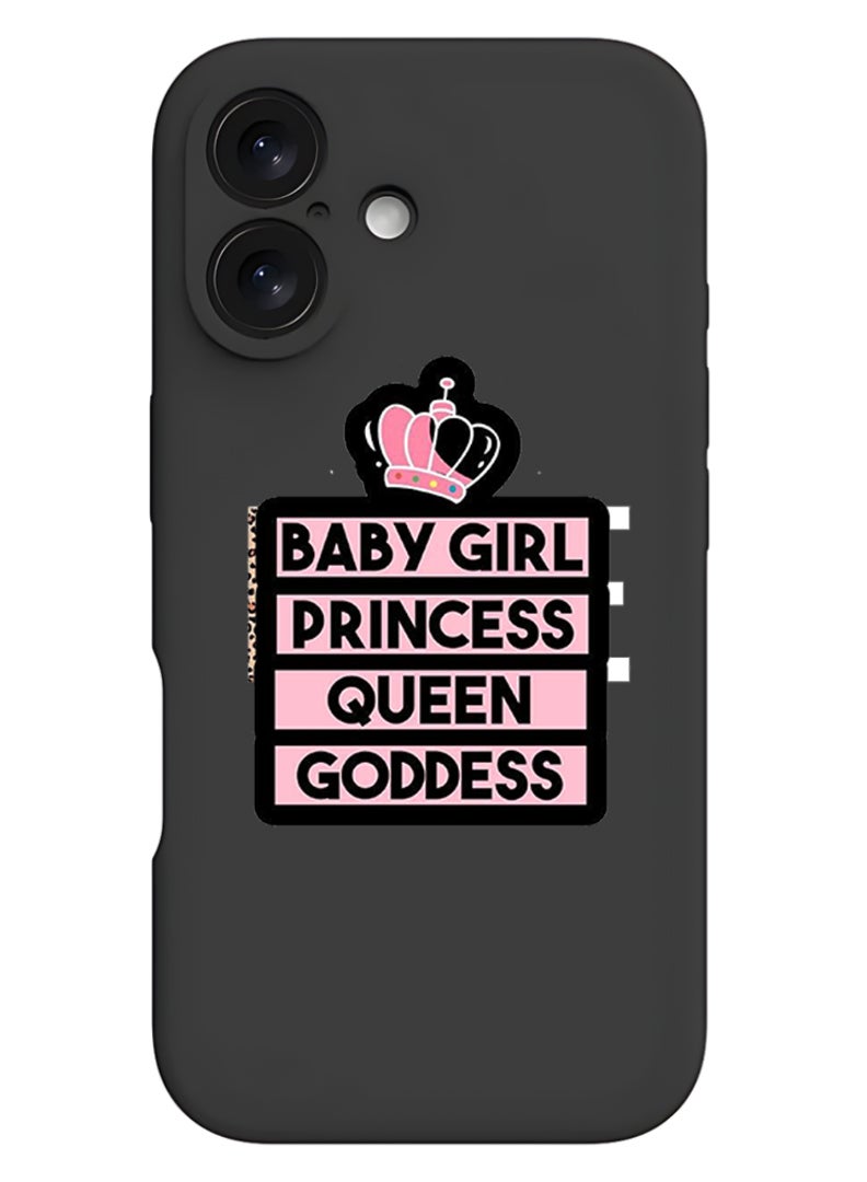 Theodor iPhone 16 Black Protective Slim Fit Case Liquid Silicone Cover with Full Body Protection Anti-Scratch Shockproof Case For iPhone - Baby Girl Princess - Image 1