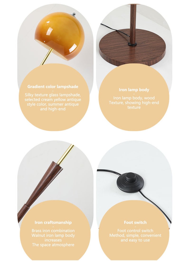 Onelight - Mushroom Design Floor Lamp with Handmade Glass Sunset Color Shade Three Color Lighting Wooden Base with Foot Switch Modern Standing Lamp for Home Decor Stylish Floor Lighting - Image 1