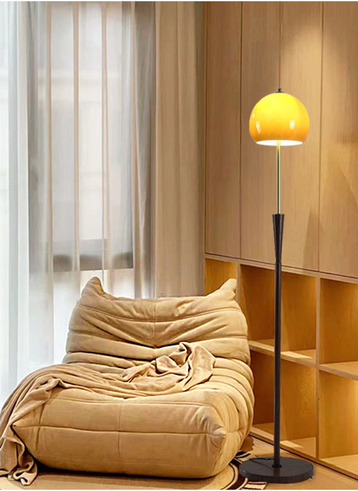 Onelight Mushroom Design Floor Lamp with Handmade Glass Sunset Color Shade Three Color Lighting Wooden Base with Foot Switch Modern Standing Lamp for Home Decor Stylish Floor Lighting 