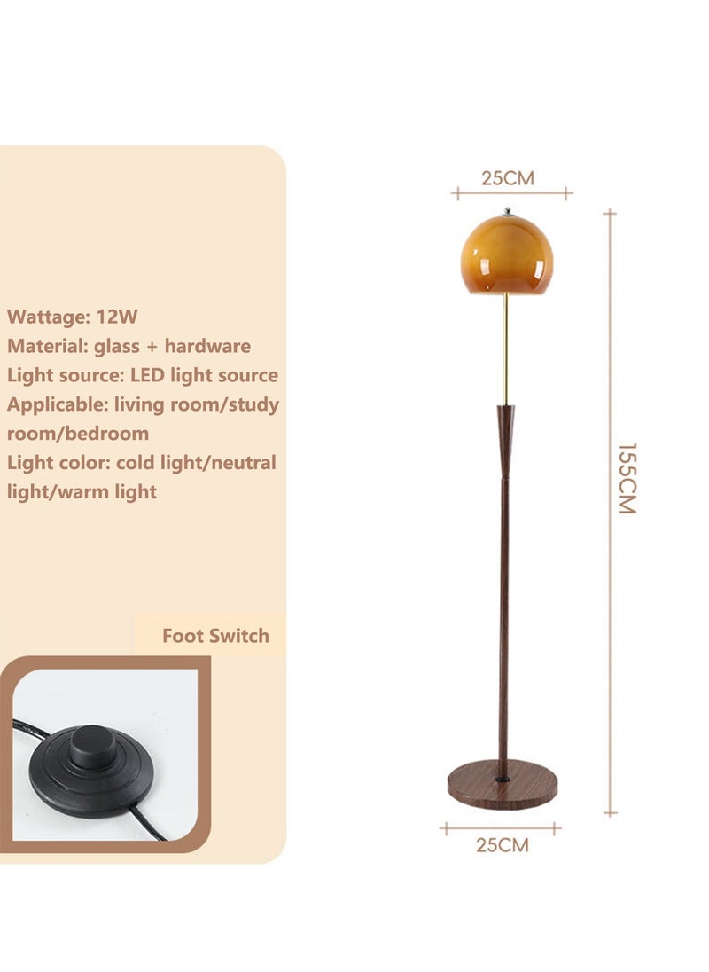 Onelight - Mushroom Design Floor Lamp with Handmade Glass Sunset Color Shade Three Color Lighting Wooden Base with Foot Switch Modern Standing Lamp for Home Decor Stylish Floor Lighting - Image 1