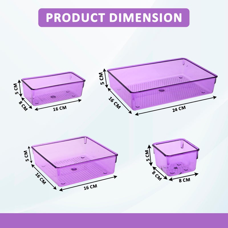 Kuber Industries Acrylic Set of 7 Transparent Cosmetic Organizer Tray | Drawers Organisers for Kitchen, Office and Bathroom Vanity Makeup | Stationery Storage Drawer Divider Tray | Purple - Image 3