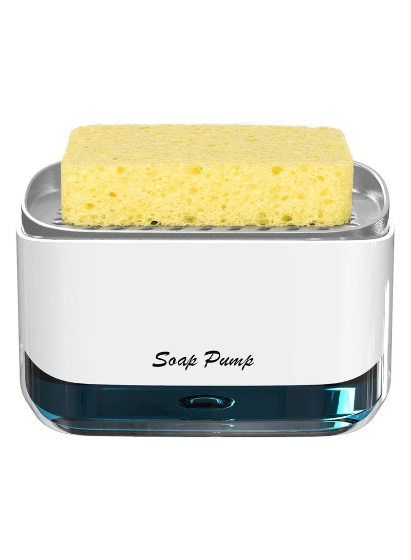 بيتشو موزع صابون أطباق المطبخ مع حامل إسفنجة، أحدث موزع مضخة صابون 2 في 1، لحوض المطبخ وموزع صابون غسيل الأطباق - Image 1