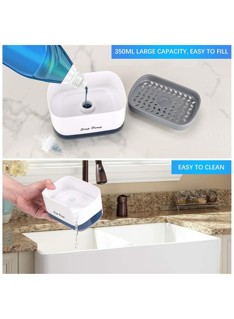 بيتشو موزع صابون أطباق المطبخ مع حامل إسفنجة، أحدث موزع مضخة صابون 2 في 1، لحوض المطبخ وموزع صابون غسيل الأطباق - Image 2