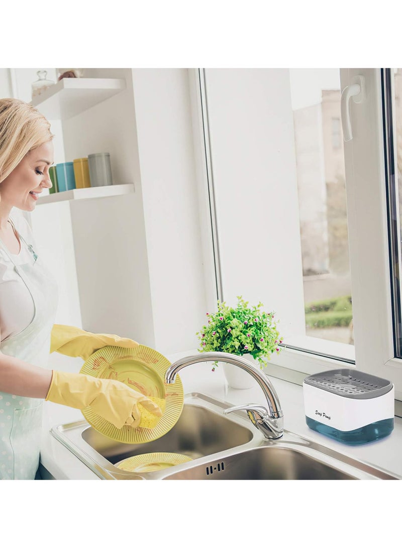 بيتشو موزع صابون أطباق المطبخ مع حامل إسفنجة، أحدث موزع مضخة صابون 2 في 1، لحوض المطبخ وموزع صابون غسيل الأطباق - Image 3