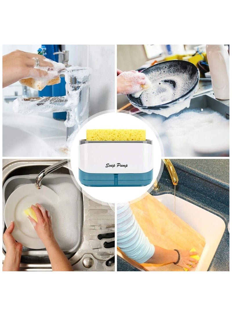 بيتشو موزع صابون أطباق المطبخ مع حامل إسفنجة، أحدث موزع مضخة صابون 2 في 1، لحوض المطبخ وموزع صابون غسيل الأطباق - Image 4