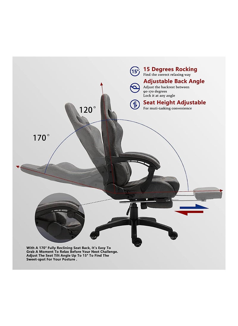Dowinx Dowinx Gaming Chair Office PC Chair with Massage Lumbar Support, Racing Style PU Leather High Back Adjustable Swivel Task Chair with Footrest (Grey)  - Image 5