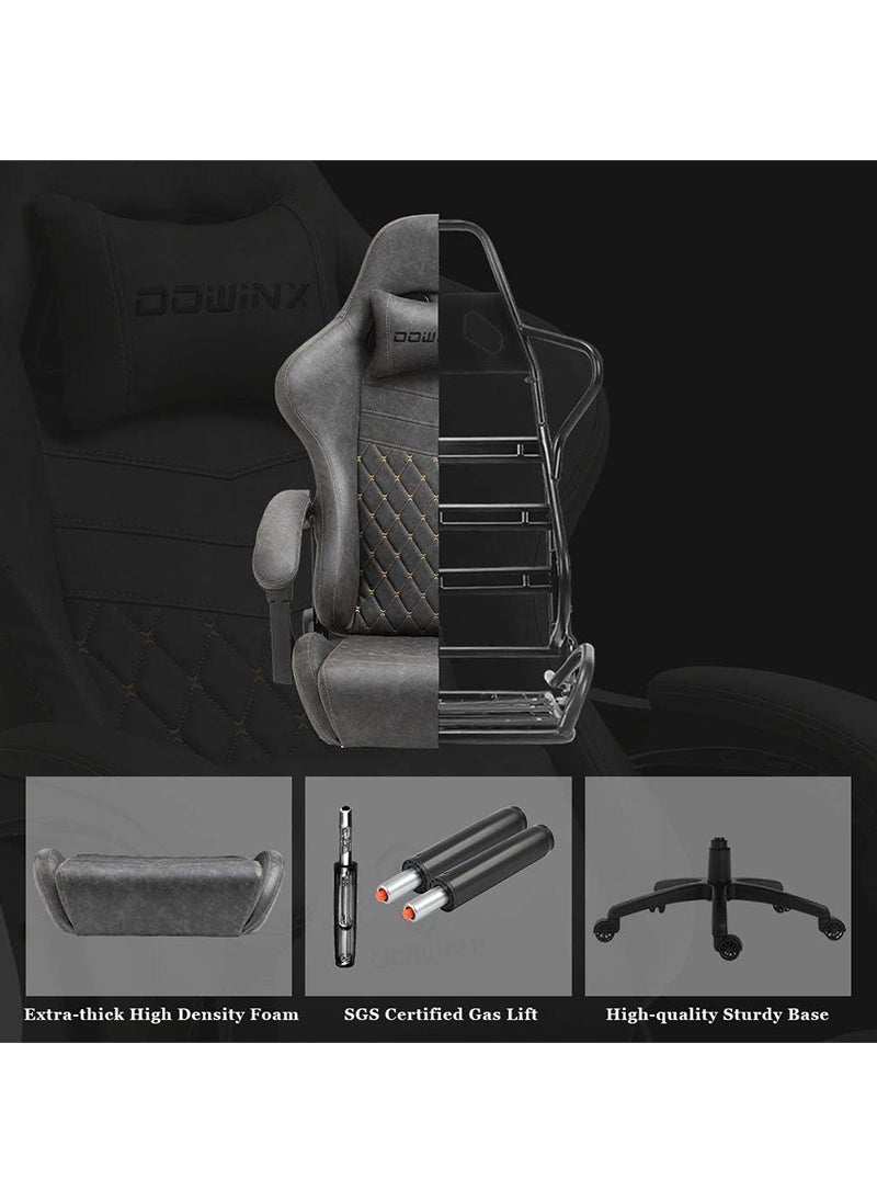 Dowinx Dowinx Gaming Chair Office PC Chair with Massage Lumbar Support, Racing Style PU Leather High Back Adjustable Swivel Task Chair with Footrest (Grey)  - Image 4