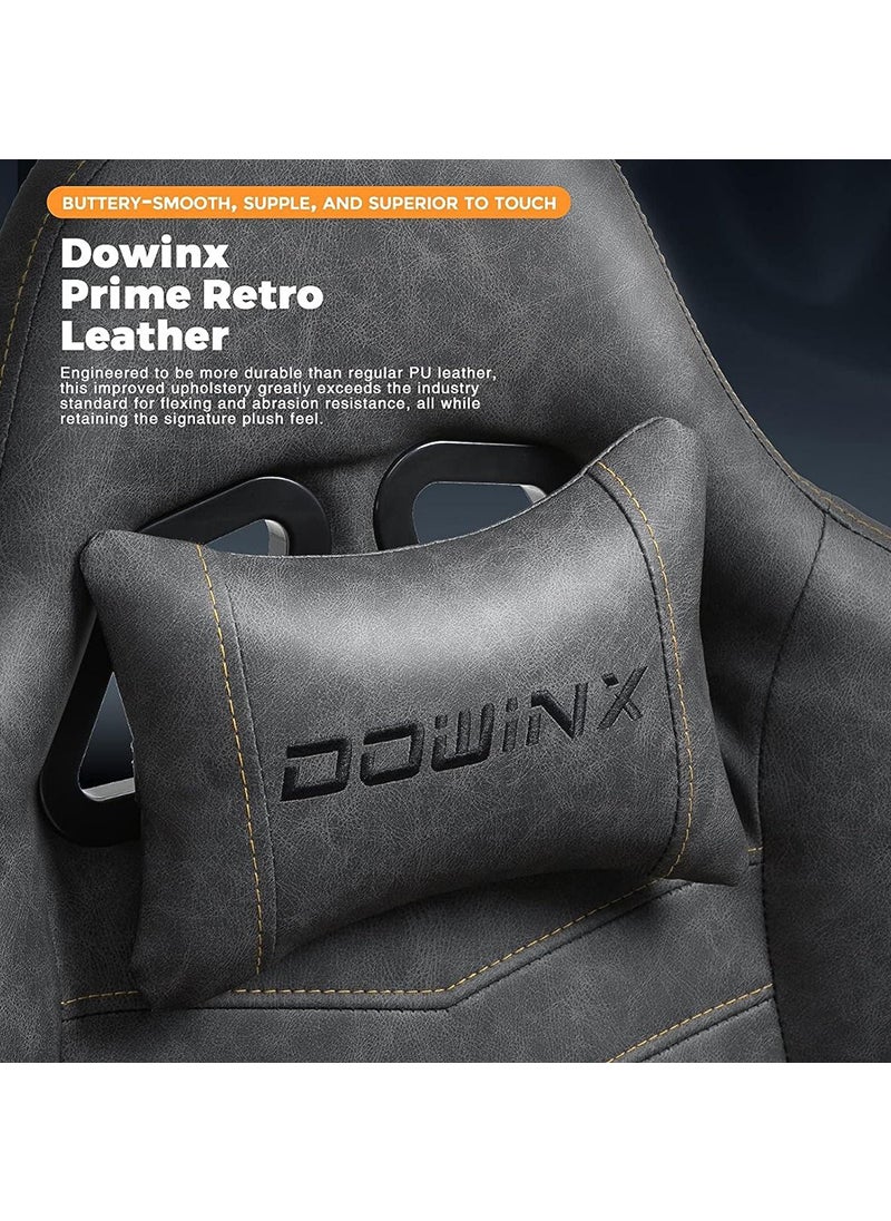 Dowinx Dowinx Gaming Chair Office PC Chair with Massage Lumbar Support, Racing Style PU Leather High Back Adjustable Swivel Task Chair with Footrest (Grey)  - Image 2