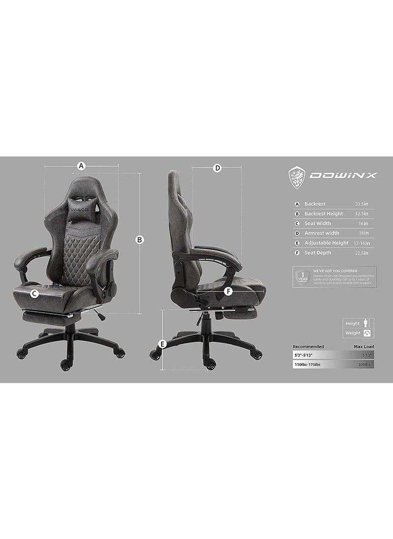 Dowinx Gaming Chair Office PC Chair with Massage Lumbar Support, Racing Style PU Leather High Back Adjustable Swivel Task Chair with Footrest (Grey) - pzsku/Z203E4E42F93AA9E900CCZ/45/_/1697463307/36c5a44c-0527-4a66-bf41-5380a5d540e9