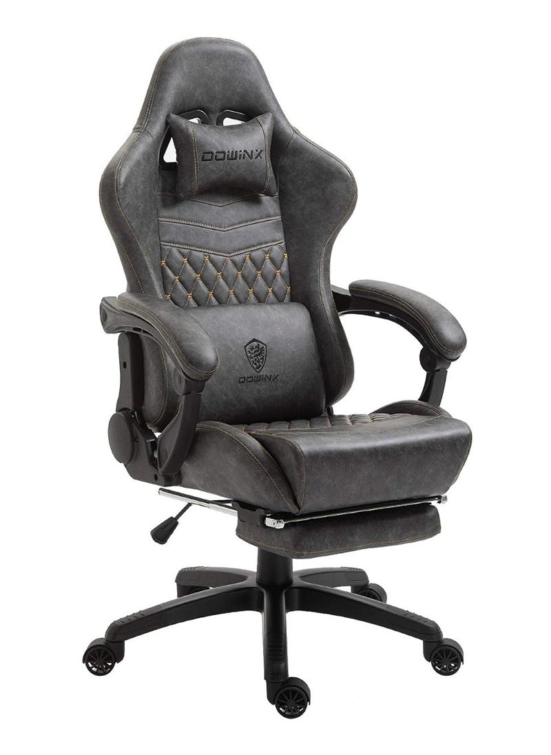 Dowinx Dowinx Gaming Chair Office PC Chair with Massage Lumbar Support, Racing Style PU Leather High Back Adjustable Swivel Task Chair with Footrest (Grey)  - Image 1