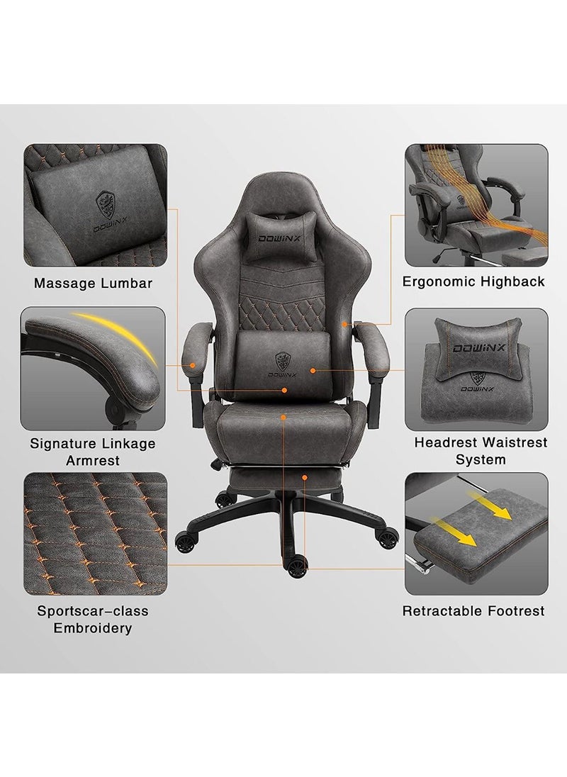 Dowinx Gaming Chair Office PC Chair with Massage Lumbar Support, Racing Style PU Leather High Back Adjustable Swivel Task Chair with Footrest (Grey) - pzsku/Z203E4E42F93AA9E900CCZ/45/_/1697463350/86355d91-4ae8-43b4-9940-7b6eeda290da