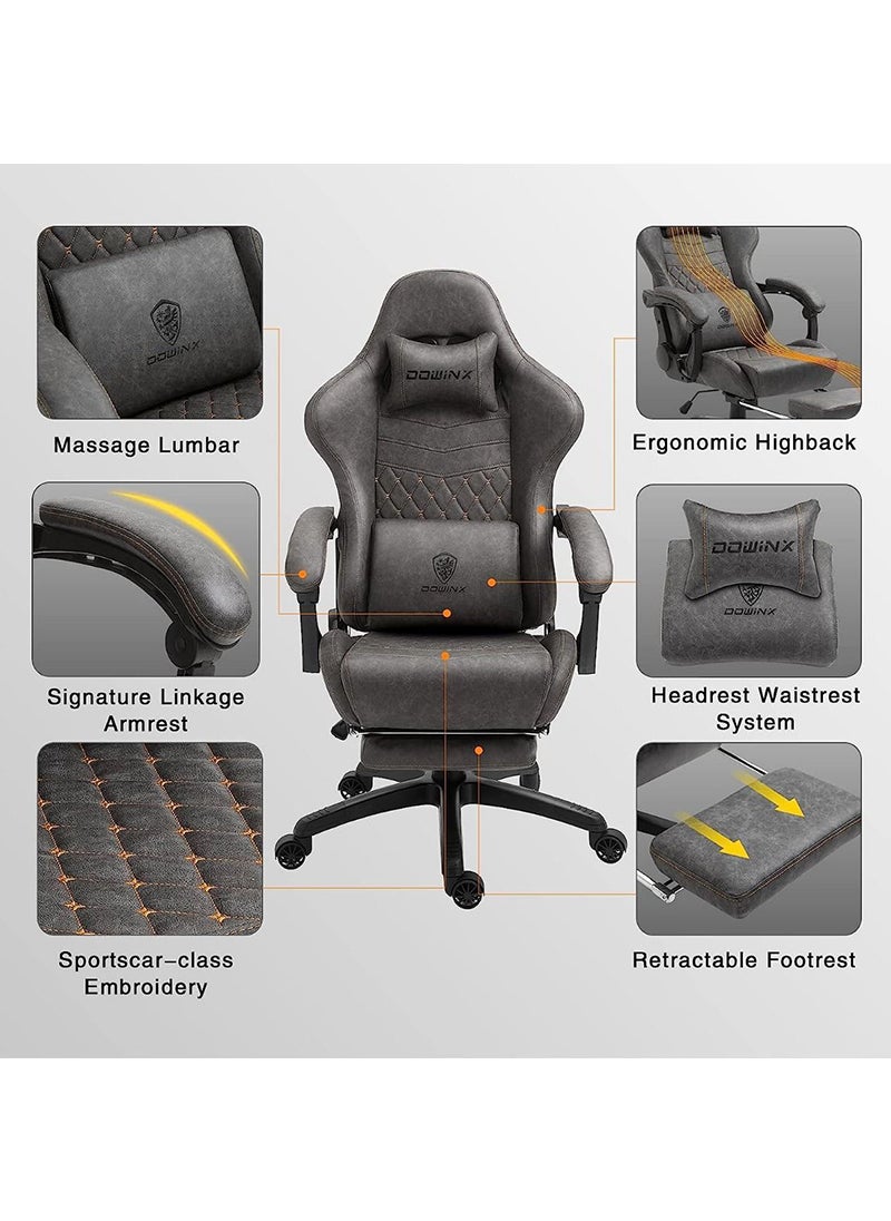 Dowinx Dowinx Gaming Chair Office PC Chair with Massage Lumbar Support, Racing Style PU Leather High Back Adjustable Swivel Task Chair with Footrest (Grey)  - Image 3