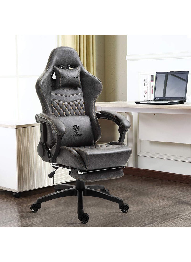 Dowinx Gaming Chair Office PC Chair with Massage Lumbar Support, Racing Style PU Leather High Back Adjustable Swivel Task Chair with Footrest (Grey) - pzsku/Z203E4E42F93AA9E900CCZ/45/_/1697463426/56d577fe-f41f-4945-a250-c1d9311ad6d6