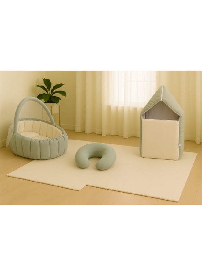 Toyland مجموعة العناية بالرضع - سرير أطفال ناعم مع شبكة، وسادة تغذية وحقيبة نوم - Image 2