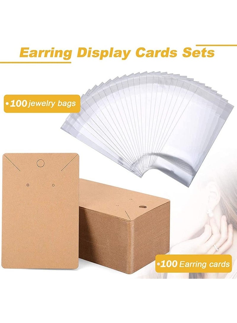Earring Holder Cards Set by 100 Pcs Kraft Color Earring Display and Packaging with Self Sealing Bags Ideal for Jewelry Storage - Image 1