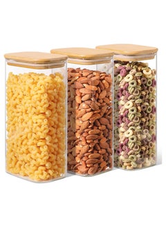 Rectangle Glass Storage Containers with Lids, Glass Jars with Bamboo Lids, Clear Food Storage Jar, Sugar Coffee Containers, Pantry Storage Container for Pasta Rice Flour Oats Nuts Tea