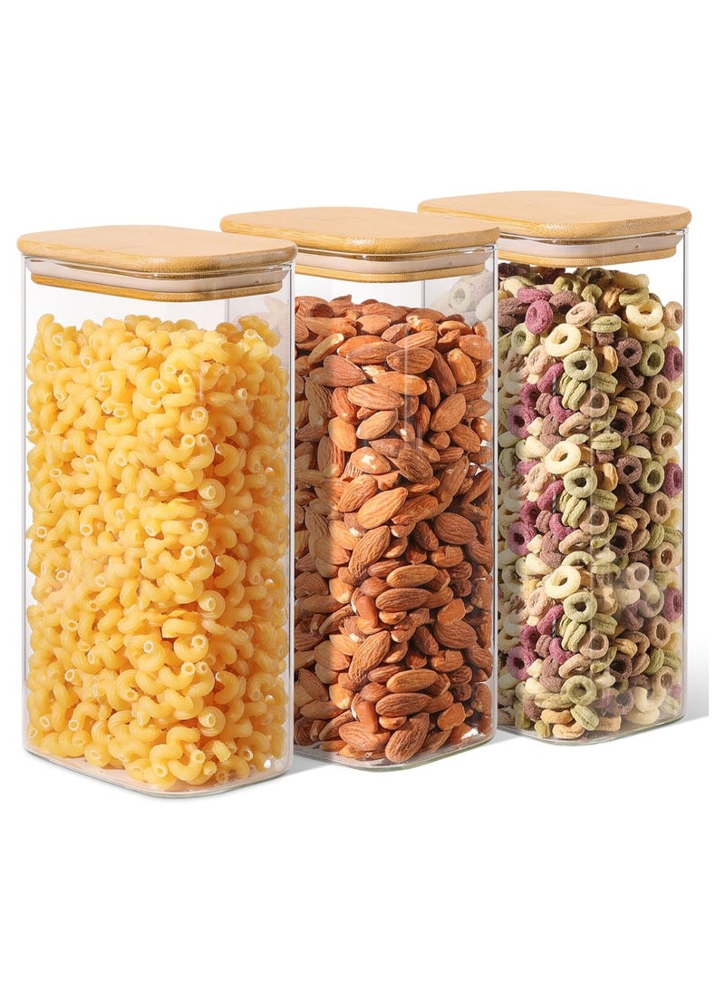 Generic - Rectangle Glass Storage Containers with Lids, Glass Jars with Bamboo Lids, Clear Food Storage Jar, Sugar Coffee Containers, Pantry Storage Container for Pasta Rice Flour Oats Nuts Tea - Image 1