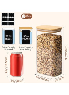 Generic Rectangle Glass Storage Containers with Lids, Glass Jars with Bamboo Lids, Clear Food Storage Jar, Sugar Coffee Containers, Pantry Storage Container for Pasta Rice Flour Oats Nuts Tea  - Image 2