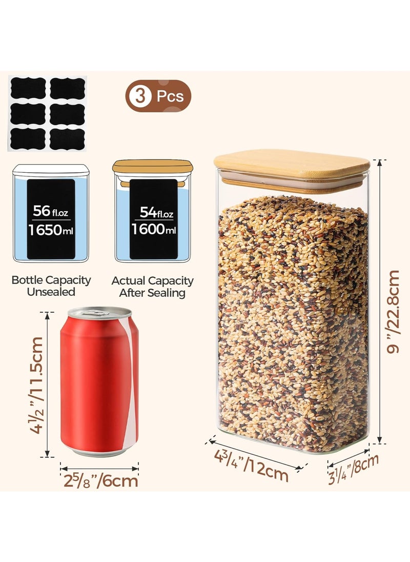 Generic - Rectangle Glass Storage Containers with Lids, Glass Jars with Bamboo Lids, Clear Food Storage Jar, Sugar Coffee Containers, Pantry Storage Container for Pasta Rice Flour Oats Nuts Tea - Image 1