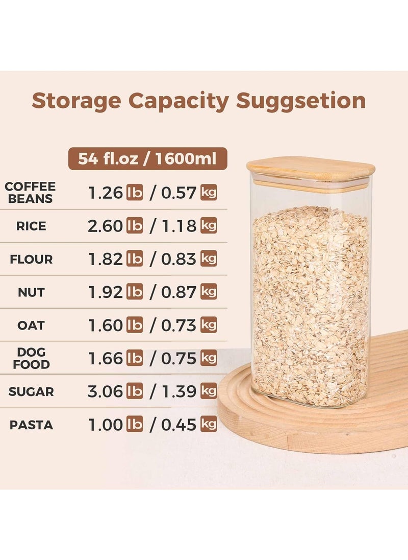 Generic - Rectangle Glass Storage Containers with Lids, Glass Jars with Bamboo Lids, Clear Food Storage Jar, Sugar Coffee Containers, Pantry Storage Container for Pasta Rice Flour Oats Nuts Tea - Image 1