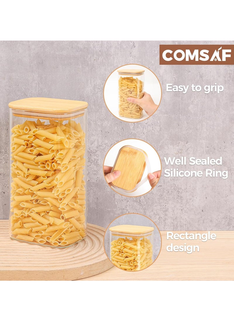 Generic - Rectangle Glass Storage Containers with Lids, Glass Jars with Bamboo Lids, Clear Food Storage Jar, Sugar Coffee Containers, Pantry Storage Container for Pasta Rice Flour Oats Nuts Tea - Image 1