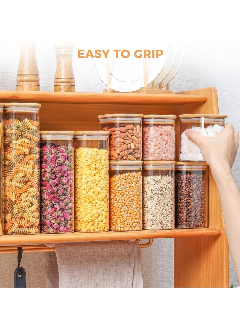 Generic - Rectangle Glass Storage Containers with Lids, Glass Jars with Bamboo Lids, Clear Food Storage Jar, Sugar Coffee Containers, Pantry Storage Container for Pasta Rice Flour Oats Nuts Tea - Image 1