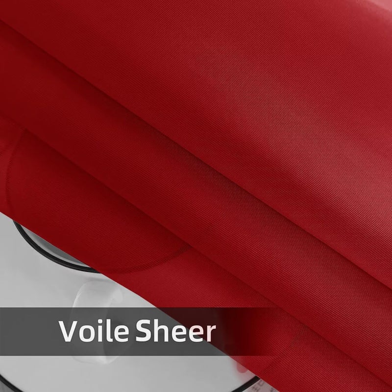 youleyar Solid Sheer Rod Pocket Curtain Voile Draperies 2 Panels White Beige Black Grey Ivory 52 Inch Width 84 Inch Long 1 Pair for Kitchen Bedroom Children Living Room Yard (Christmas Red,52Wï½˜84L) - Image 5