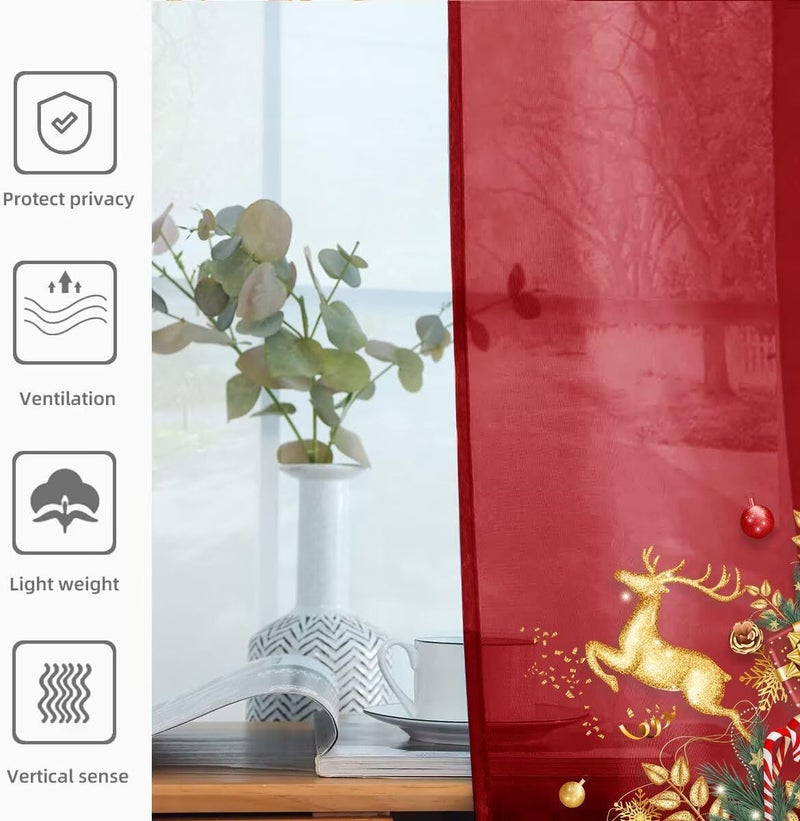 youleyar Solid Sheer Rod Pocket Curtain Voile Draperies 2 Panels White Beige Black Grey Ivory 52 Inch Width 84 Inch Long 1 Pair for Kitchen Bedroom Children Living Room Yard (Christmas Red,52Wï½˜84L) - Image 4