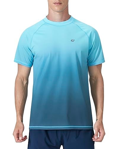 EZRUN Men's Swim Shirts Rash Guard UPF 50+ UV Sun Protection T-Shirt Quick Dry Fishing Beach T Shirts Short Sleeve(BlueGradient,3XL) - Image 1
