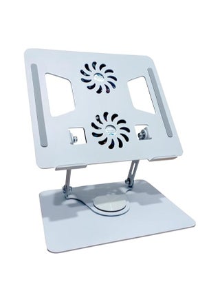 Foldable Aluminum Laptop Stand with 360° Rotating Base and Dual Cooling Fans – Adjustable Notebook Holder – Silver - pzsku/Z203E7676689DF35E80DDZ/45/1748854391/a7d6ace0-c114-46bc-8800-fbdc4d1851af