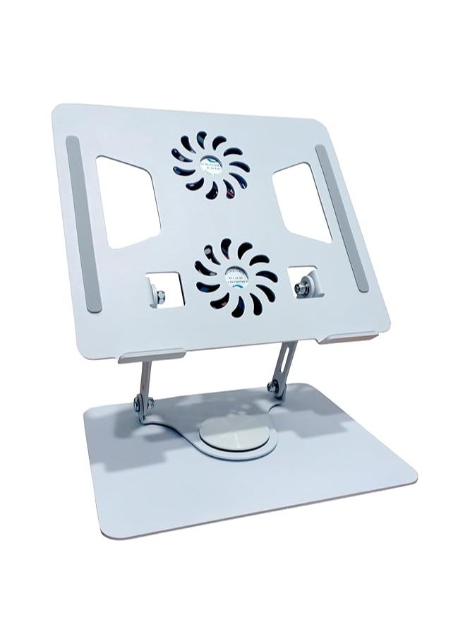 Generic Foldable Aluminum Laptop Stand with 360° Rotating Base and Dual Cooling Fans – Adjustable Notebook Holder – Silver  - Image 1