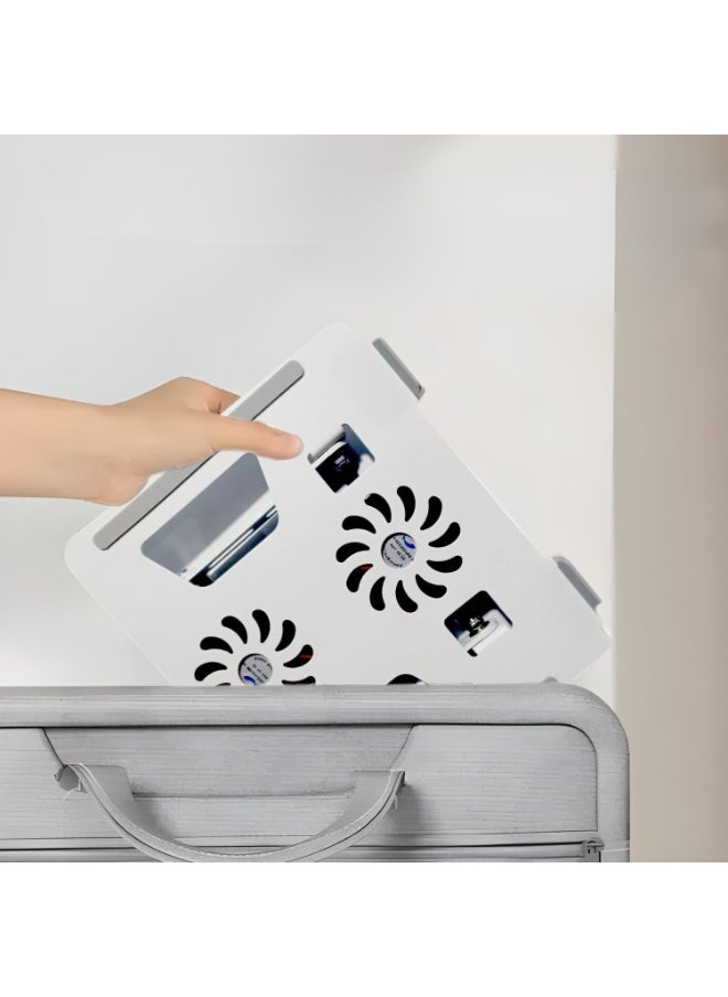 Generic Foldable Aluminum Laptop Stand with 360° Rotating Base and Dual Cooling Fans – Adjustable Notebook Holder – Silver  - Image 3
