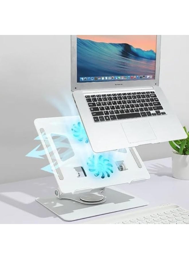 Generic Foldable Aluminum Laptop Stand with 360° Rotating Base and Dual Cooling Fans – Adjustable Notebook Holder – Silver  - Image 2