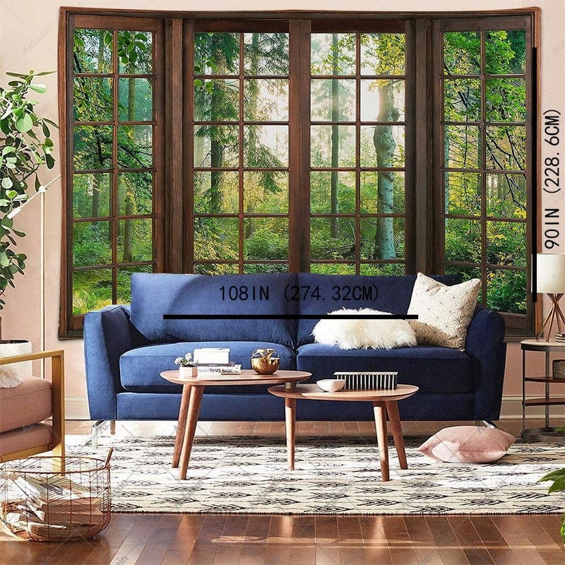 Aidatain Green Forest Natural Tapestry Window Scenery Wall Aesthetic Tapestry for Bedroom Flannel 108" L x 90" W Beach Blanket Living Dinning Room College Dorm Wall Hanging GTDJAT0095 - Image 5