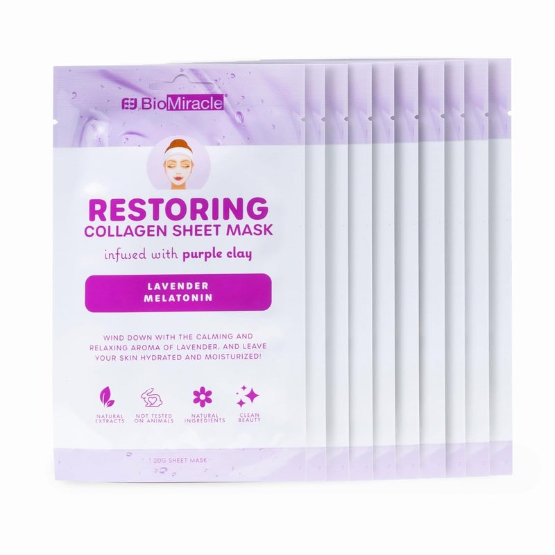 BioMiracle BioMiracle Restoring Collagen Sheet Mask Infused with Purple Clay Lavender and Melatonin 10 Pack 10 Sheets 