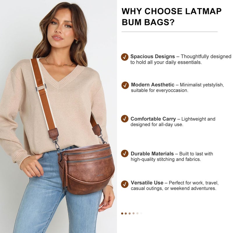 LATMAP Crossbody Sling Bags For Women Bum Purses Handbags Go Free Cross Body Fanny Packs For Woman Mon Shoulder Bag Gifts For Her Brown - Image 4