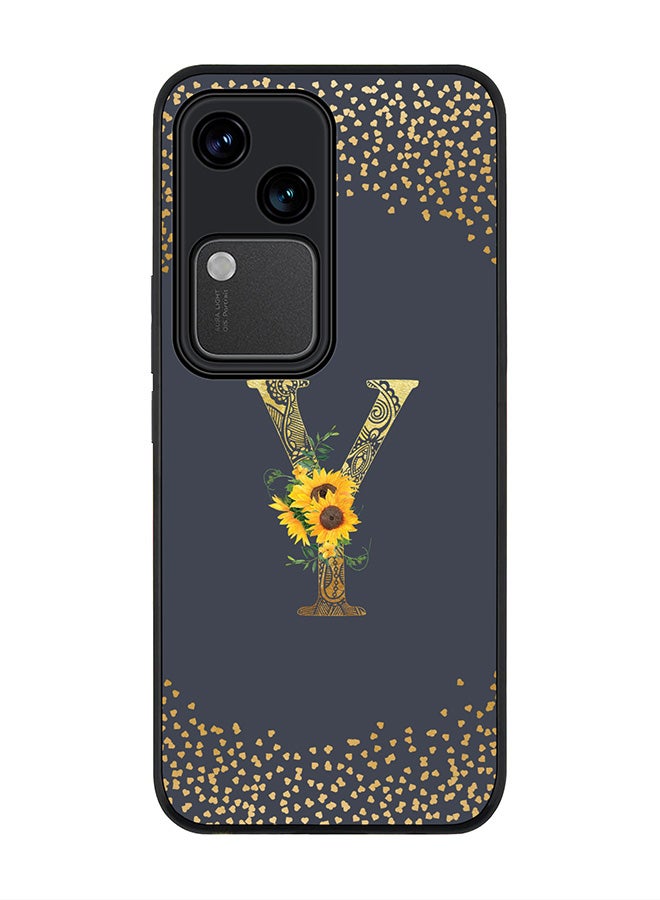 Rugged Black edge case for Vivo V30 5G, Flexible Cover -  Custom Monogram Initial Letter Mandala Floral Pattern Alphabet - Y  (Grey )